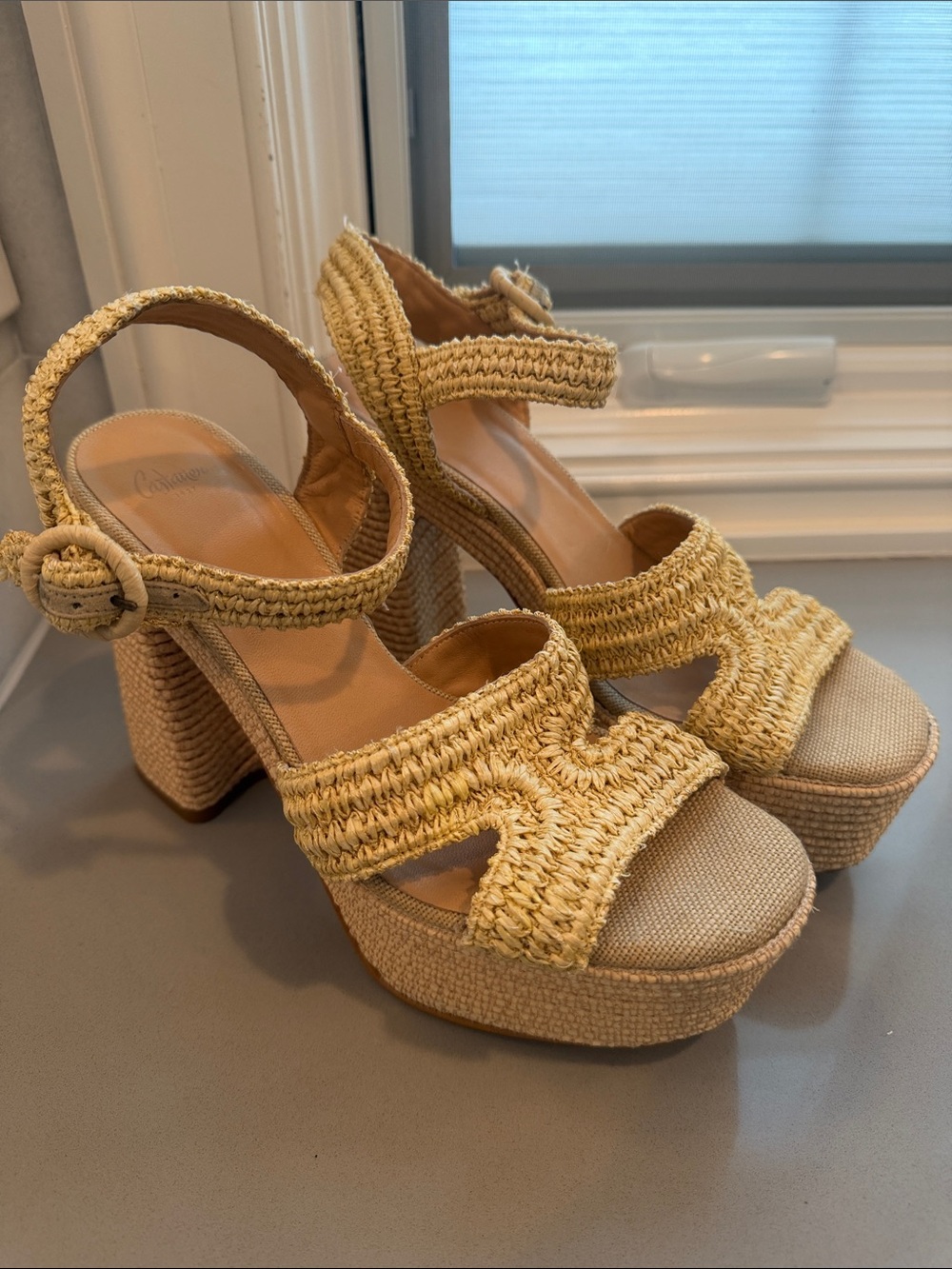 Castaner Adriana Raffia Woven Platform Block Heel Sandals Size 41